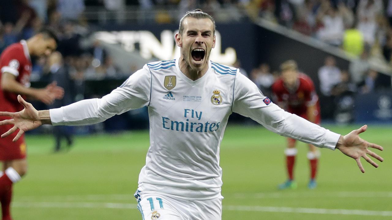 Real Madrid's Gareth Bale celebrates after scoring his side's second goal.