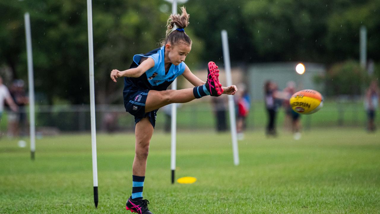 Under-10s compete in the first Darwin Buffaloes NTFL home game against Wanderers at Woodroffe Oval. Picture: Pema Tamang Pakhrin