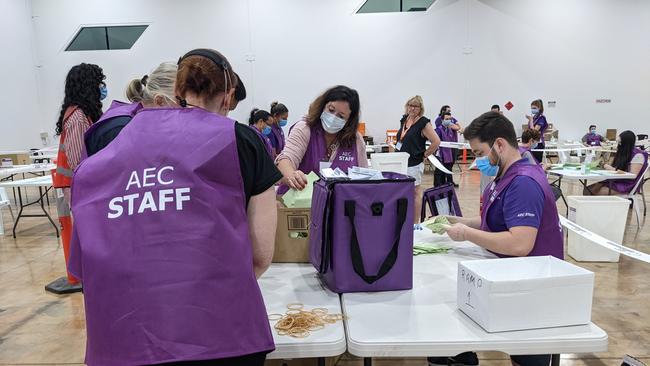 Australian Electoral Commission staff sorting through the votes for the 2022 Federal Election.