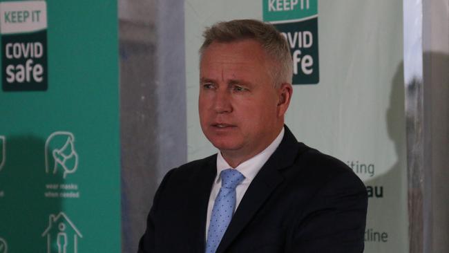 Premier Jeremy Rockliff speaks to the media during a Covid briefing at the Executive Building in Hobart.