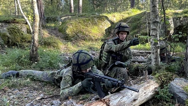 Finnish Army conscripts during a training exercise in Finland last week. Picture: Cameron Stewart