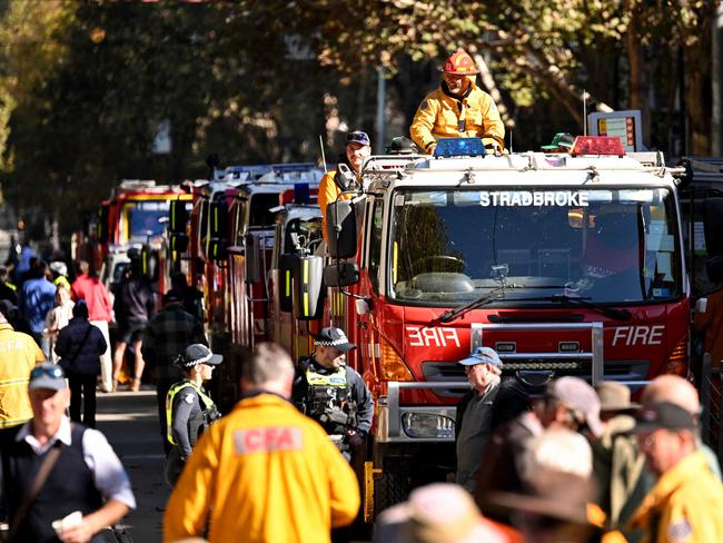 Thousands of farmers and CFA firefighters gathered outside state parliament to protest the new levy. Picture: William West