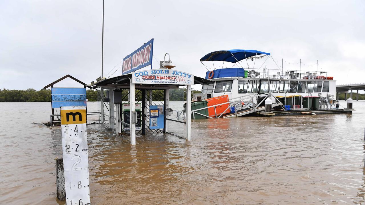 Bradman Ave remains closed as residents prepare for more rain and heavy flooding to hit the Sunshine Coast. Picture: Patrick Woods.