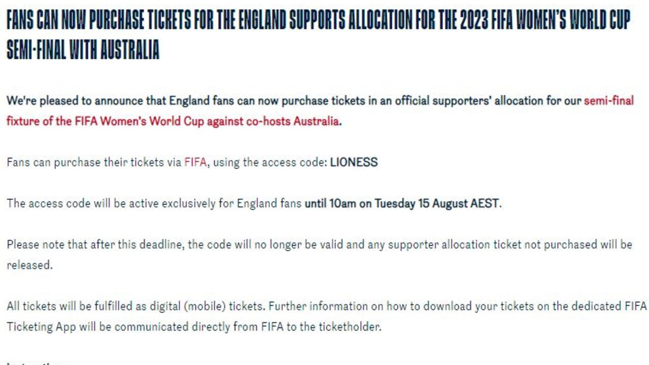 The post on the England Football website detailing how to use the code.