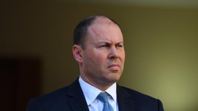 Treasurer Josh Frydenberg announces the government's $130b wage subsidy package on Monday. Picture: AAP.