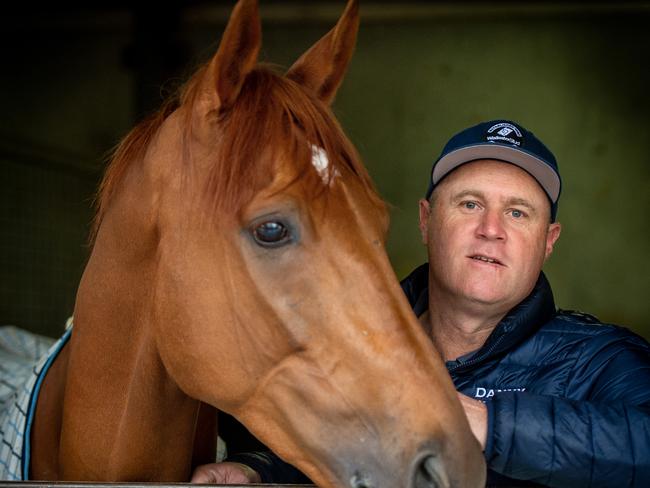 Trainer Danny O'Brien with Vow and Declare at Flemington. Picture Jay Town