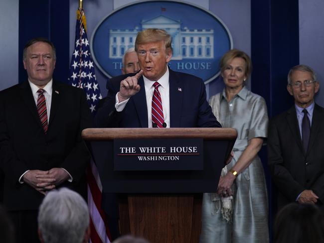 President Donald Trump speaks during a coronavirus task force briefing at the White House. Picture: AP