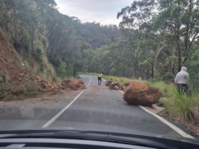 A rock slide on Pilbeam Drive on February 15. Supplied: Elliot Hilse