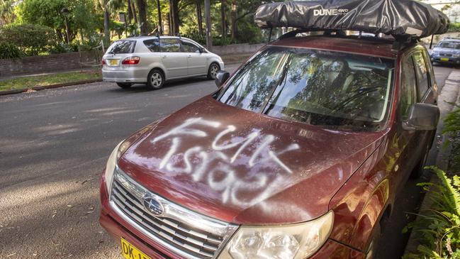 Ten cars were also scrawled with anti-Israeli graffiti. Picture: NewsWire / Jeremy Piper