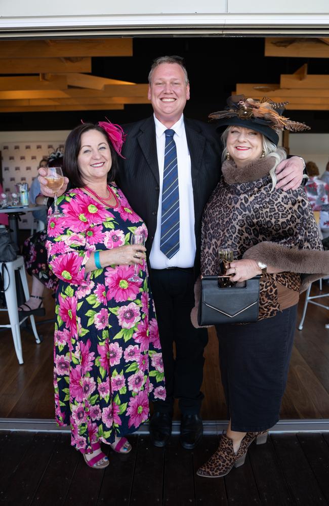 Branka Starcevic, Jason Margetts and Cherie Carlson at the Gympie Muster Races. Saturday, August 19,. 2023. Picture: Christine Schindler