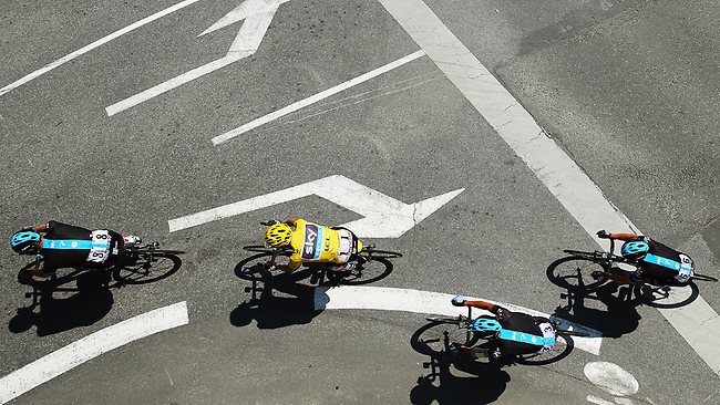 SKY Procycling riders Ian Stannard, race leader Chris Froome, Peter Kennaugh and Richie Porte in action during stage ten of the 2013 Tour de France.