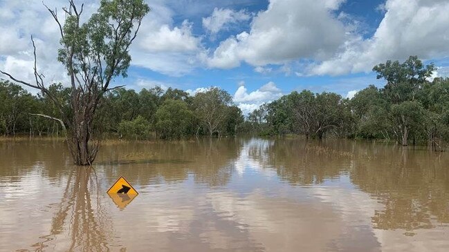 Flooding along the Central Arnhem Highway near Beswick on Wednesday. Picture: NTPFES