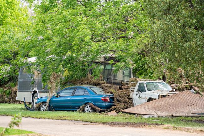 Huge storms late Sunday caused a massive flash flood in the middle of the night in Eugowra, with houses washed off their foundations, and cars and other items strewn though the town. Picture: Chris Watson/Farmpix Photography