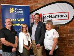 INCENTIVE: Ipswich Cancer Council volunteer branch chairman Bill O'Brien, McNamara Law head of wills and estates department Rebekah Sanfuentes, Cancer Council Queensland gifts in wills manager Phil Hancock and Ipswich volunteer branch secretary Deidre O'Brien. Picture: Rob Williams