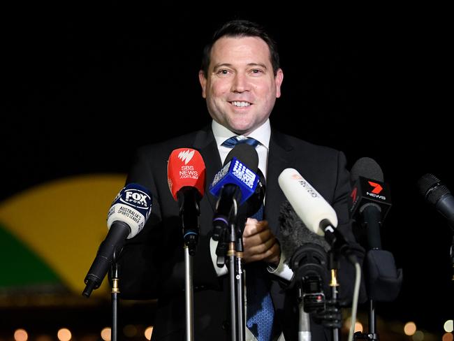 Football Federation Australia (FFA) CEO James Johnson speaks to the media during a press conference in Sydney, Thursday, June 25, 2020. The Sydney Opera House is illuminated in support of Australia and New ZealandÃ¢â¬â¢s joint bid to host the FIFA WomenÃ¢â¬â¢s World Cup 2023. (AAP Image/Bianca De Marchi) NO ARCHIVING