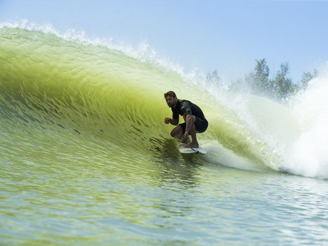 Thor himself, Chris Hemsworth riding one of the Surf Ranch waves in California.