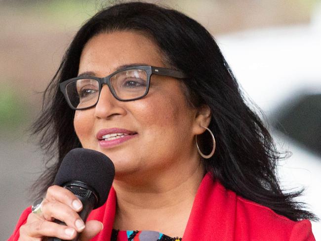 Greens Senator Mehreen Faruqi in Wentworth Park, NSW. Saturday 20th October 2018. The protest is against the world's richest greyhound race at Wentworth Park. (AAP Image/Jordan Shields)