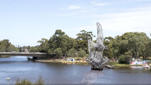 An impression of the Uniting a Nation sculpture in the Torrens Lake.