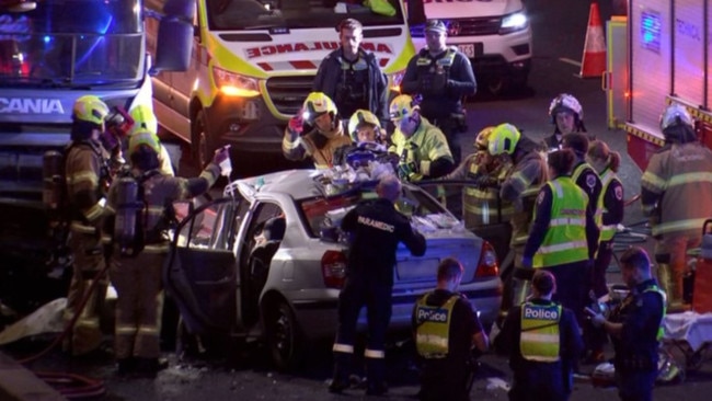 The head-on collision occurred about 2:10am on Friday. Picture: 7News