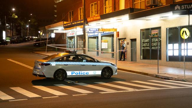 Forensics investigate the incident on Thursday at St George Dance Studio, Kogarah.