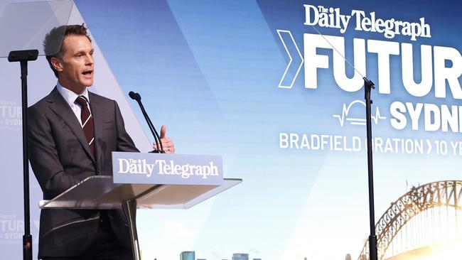 Premier Chris Minns giving his address at the 2023 Daily Telegraph Future Sydney Bradfield Oration. Picture: Richard Dobson