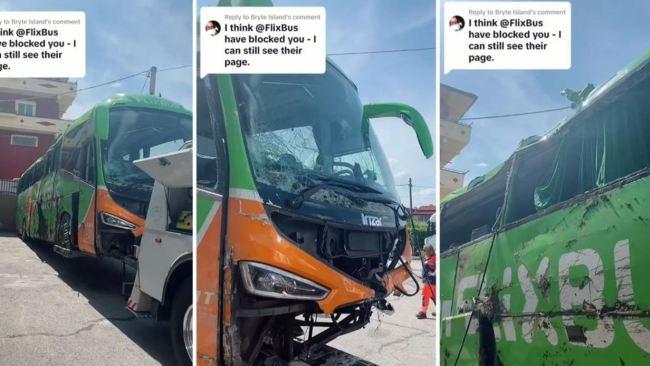 Sinead Curry had to crawl out of a bus wreck after it crashed into cars and rolled down an embankment on her way to Rome. Picture: Tiktok