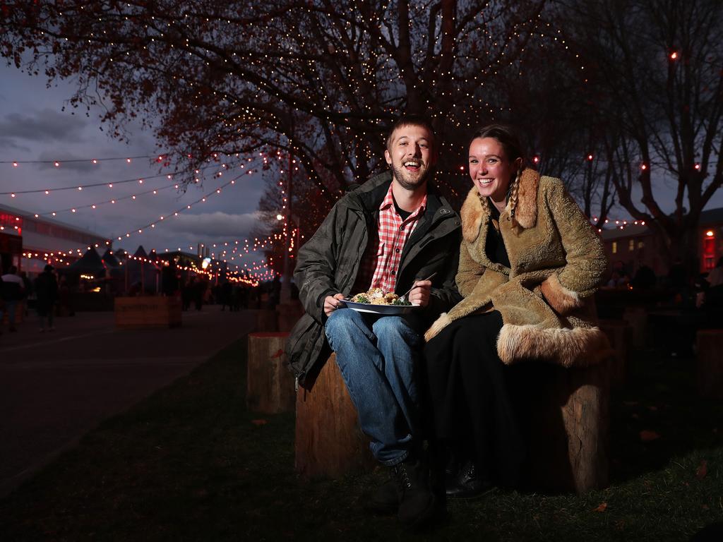 Dark Mofo 2019. Robbie McKinsry and Airlie Brett friends, of Melbourne. Opening night of Winter Feast at PW1. Picture: NIKKI DAVIS-JONES