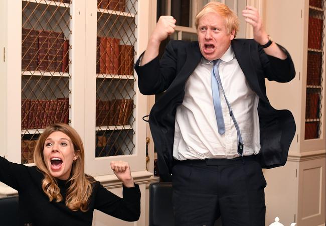 Boris Johnson and partner Carrie Symonds watch last year’s election results from No 10. Picture: Andrew Parsons/i-Images