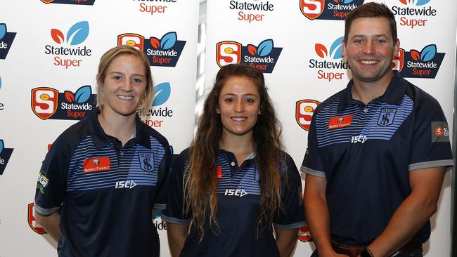 Georgia Bevan with Sturt co-captain Caitlyn Swanson and Double Blues coach Danijel Herbut Picture: Supplied