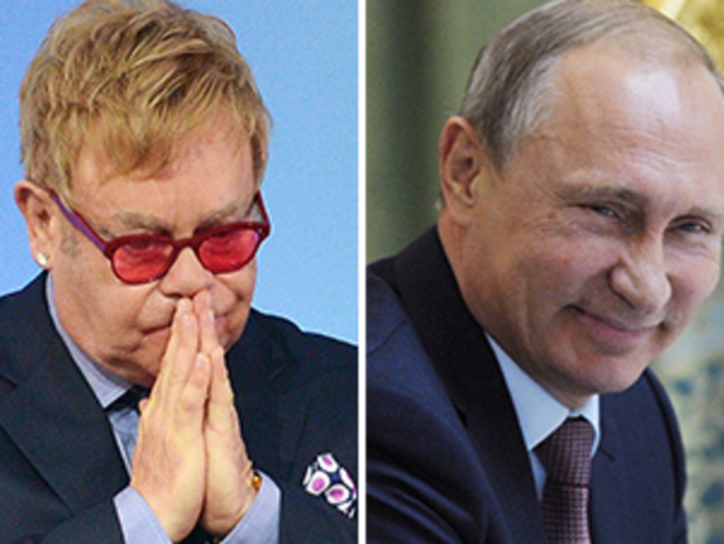 Sir Elton John and Russian President Vladimir Putin have been exchanging views on Russia’s treatment of the LGBTQ community. Picture: Supplied