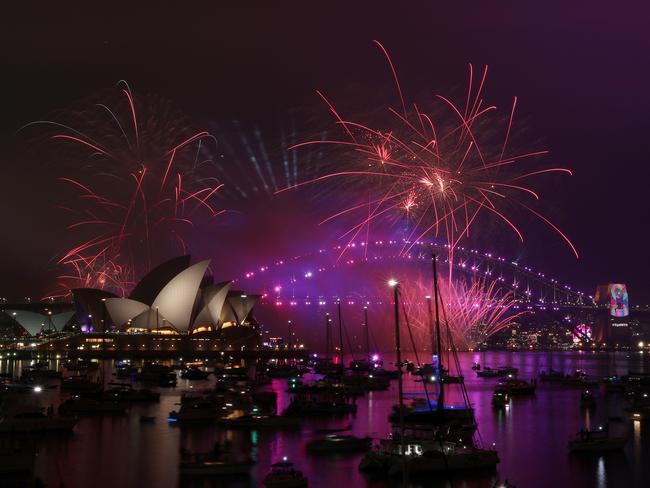 New Year's Eve 9pm fireworks over Sydney Harbour as seen from Mrs Macquarie's Chair. Picture: Jonathan Ng