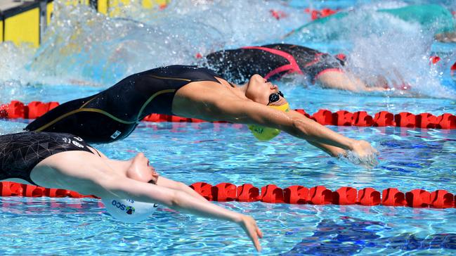 Ellie Cole (centre) during the women’s S9 100m backstroke heats.
