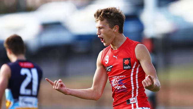 Zane Duursma celebrates a goal. Photo: AFL Photos via Getty Images.