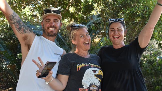 Chris Dibben, Carlee and Elisha Dibben at day 3 of the 2023 Caloundra Music Festival. Photo: Elizabeth Neil