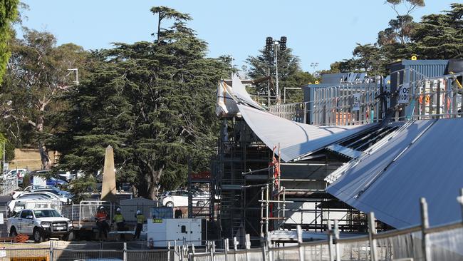 The Bridge of Remembrance remains a hive of activity after the central span was lifted into place during the weekend. Picture: NIKKI DAVIS-JONES