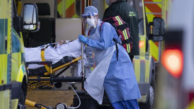 Patients arrive in ambulances at the Royal London Hospital. A new Public Health England report shows increasing Covid-19 cases nationally in the UK, with the highest rates in those aged 10 to 19, at 72.3 per 100,000 population. Picture: Getty Images