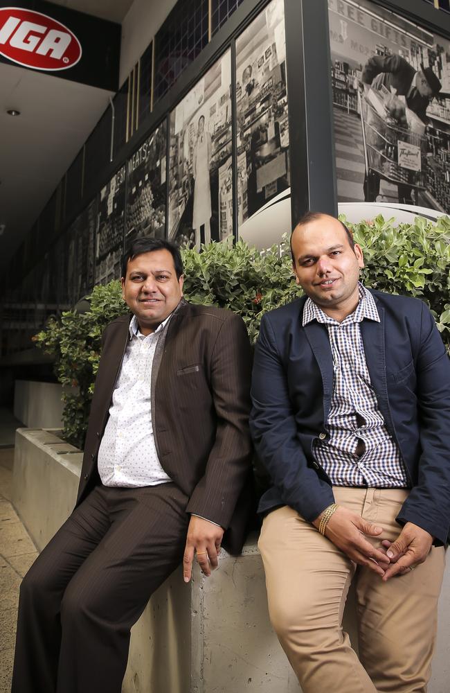 Brothers Vishal and Gaurav Bansal own and operate multiple IGA stores and also brought burger chain Carl's Jnr to Australia. Picture: Mark Cranitch