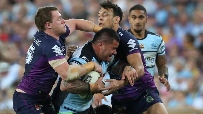 Tim Glasby could slow Andrew Fifita in the ruck. Picture: AAP Image/Craig Golding