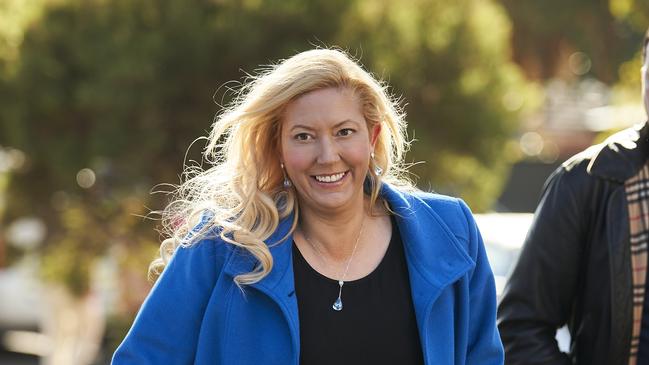 Liberal candidate for Boothby, Dr Rachel Swift voting in Mitcham on Saturday. Picture: Matt Loxton