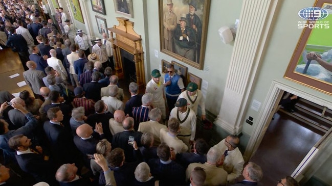 Usman Khawaja confronts members inside the iconic Lord's Long Room.