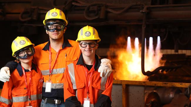 GFG Foundation has launched a work experience program to expose students in Years 9 and 10, like Jordan, Nathanuel and Kye, to the opportunities of the mining and steel industries. Picture: Tait Schmaal