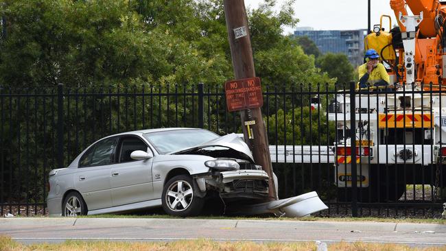 One of the cars at the intersection of Stud Road and Lakeside Boulevard, Rowville. Picture: Josie Hayden