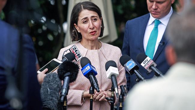 Gladys Berejiklian speaks to the media this morning. Picture: Dylan Robinson