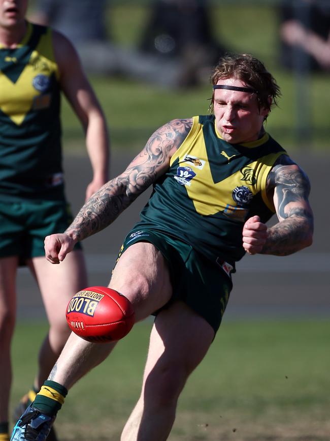 Logan Wagener was influential in the midfield while kicking a third term goal for the Lions. Picture: David Smith.