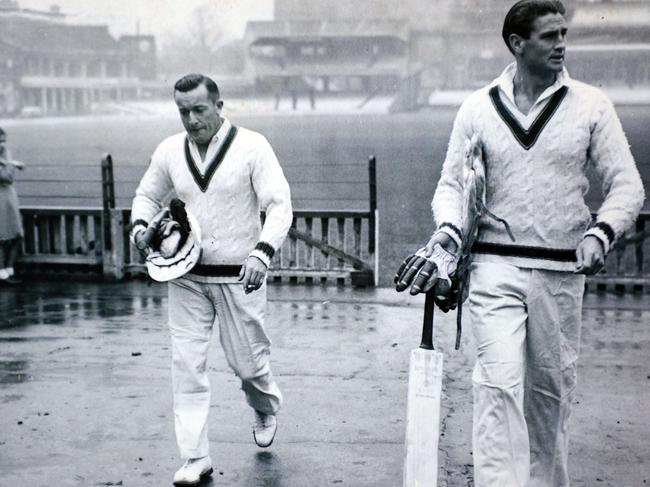 Keith Miller (right) with 1948 Invincibles teammate Ron Hamence.