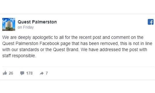 The chain has since apologised for the remarks. Source: Facebook