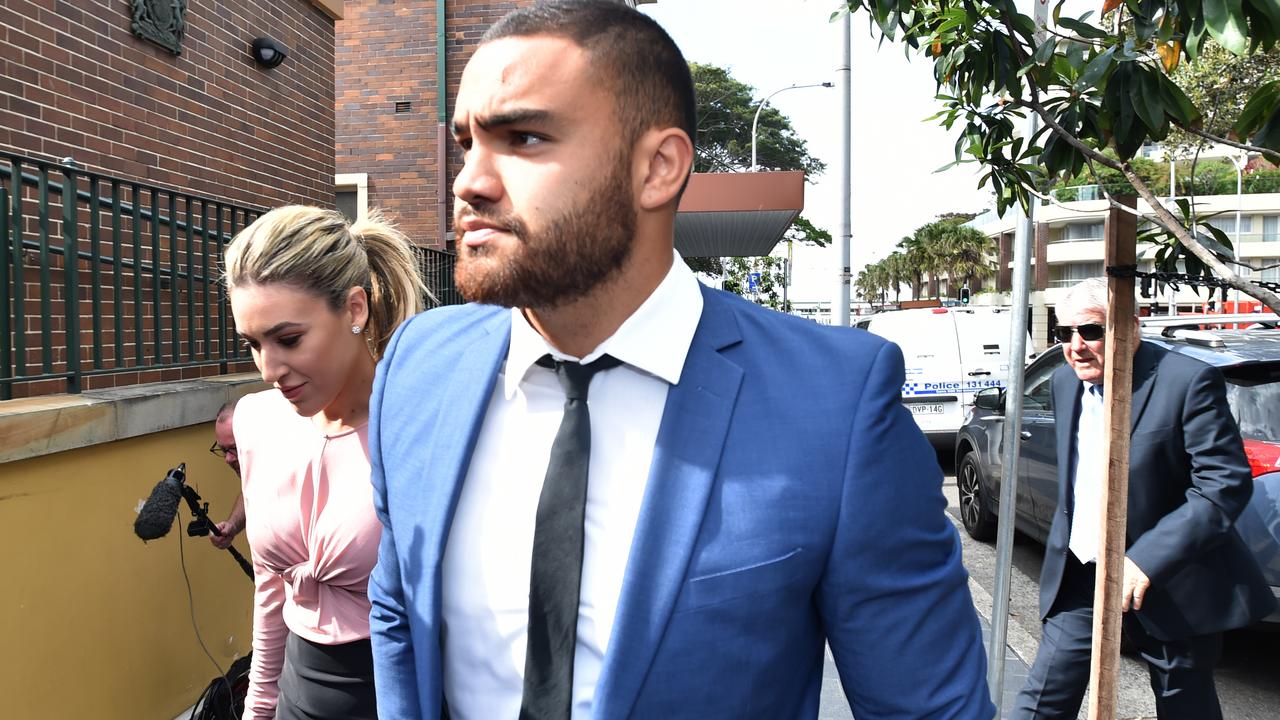 NRL player Dylan Walker arrives at Manly Local Court on Tuesday morning.