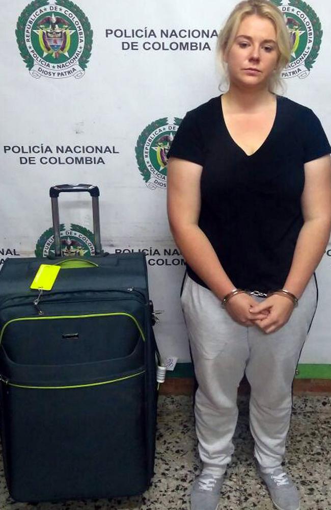 Cassandra Sainsbury after she was arrested. Picture: EPA/Colombian Anti-Narcotics Police