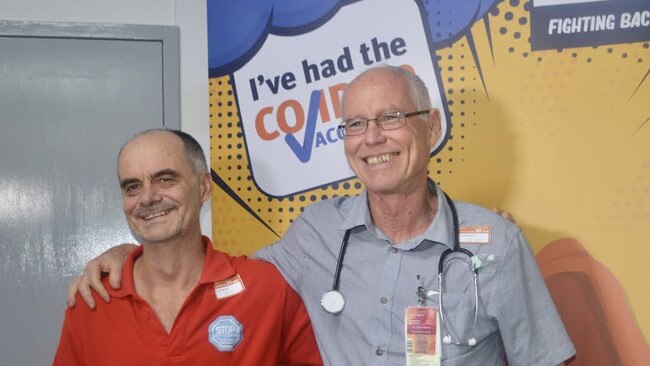 Warwick doctors Blair Koppen and Chris Hegarty after receiving their first dose of the COVID vaccine last month. Picture: Tessa Flemming / Warwick Daily News