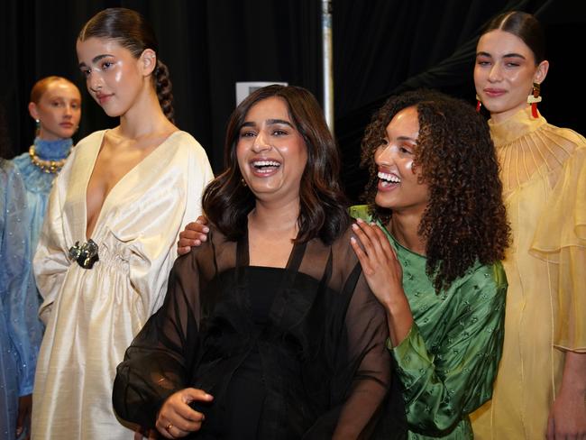 Designer Kudrat Makkar with models backstage. Picture: Getty